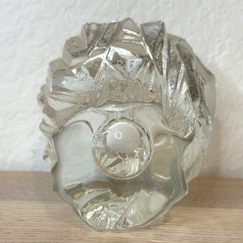 Orrefors Sweden Iceberg Glass Votive Candle Holder Signed Heavy Modern Decor